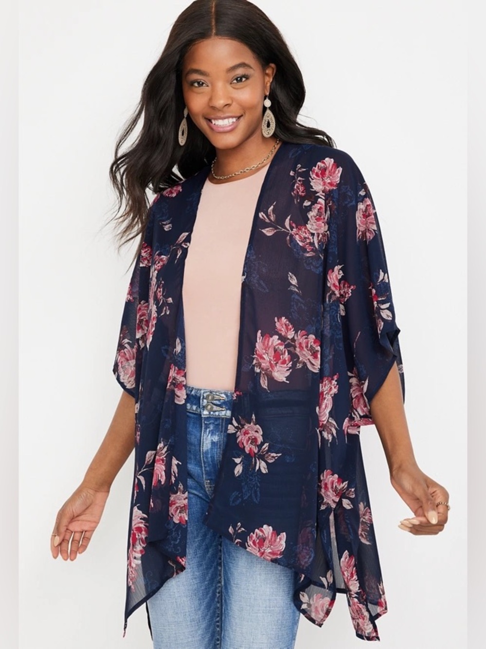 Maurice's Sheer S/M Purple Kimono With Floral Print | NWOT